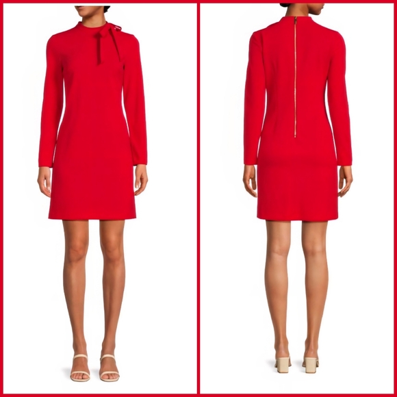 Calvin Klein Red Mock Neck Bow Sheath Dress Like New - Picture 1 of 9